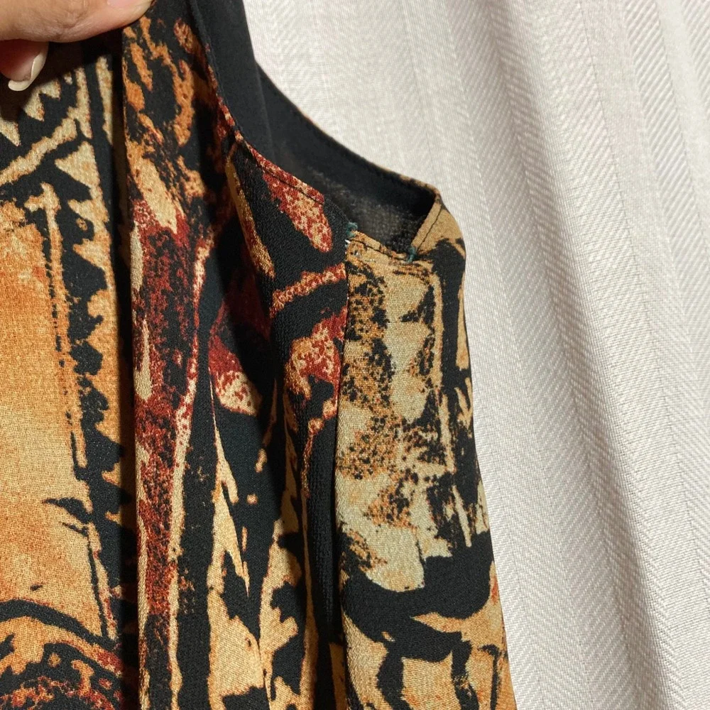 Abstract Tribal Print Sleeveless Midi Shift Dress Rust Gold Black Avenue Womens
